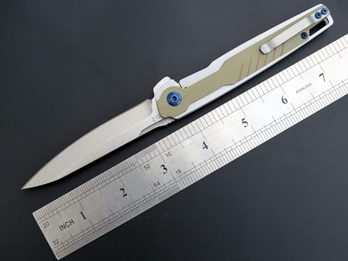 Eafengrow EF942 EDC Folding Knife, D2 Steel Blade Titanium Plating & G10 Handle,Pocket Clip with Frame Lock EDC Pocket Knife for Camping Hiking Survival Outdoor(Desert)