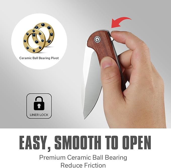 CIVIVI Primitrox Folding Knife for EDC, Flipper Pocket Knife with 3.48" Nitro-V Blade Wood Handle for Everyday Carry C23005A-3