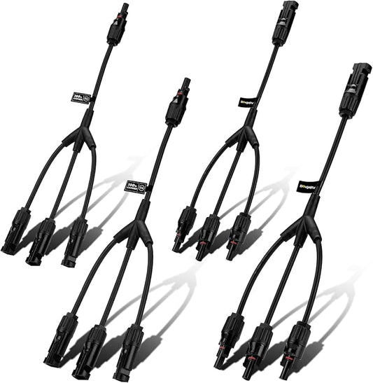 BougeRV Solar Y Branch Connectors Solar Panel Parallel Connectors 1 to 3 Solar Cable Wire Plug Tool Kit (2 Pairs M/FFF and F/MMM)