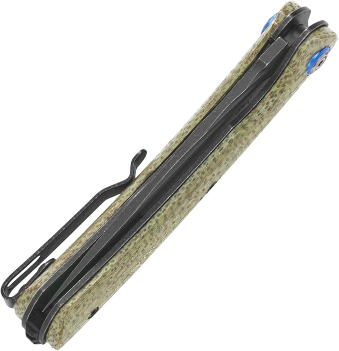 Sitivien ST144 Folding Knife,Black Stonewashed 14C28N Steel Blade,Micarta Handle Pocket Knife for Outdoor EDC Camping,Survival,Hiking,Fishing(Green)