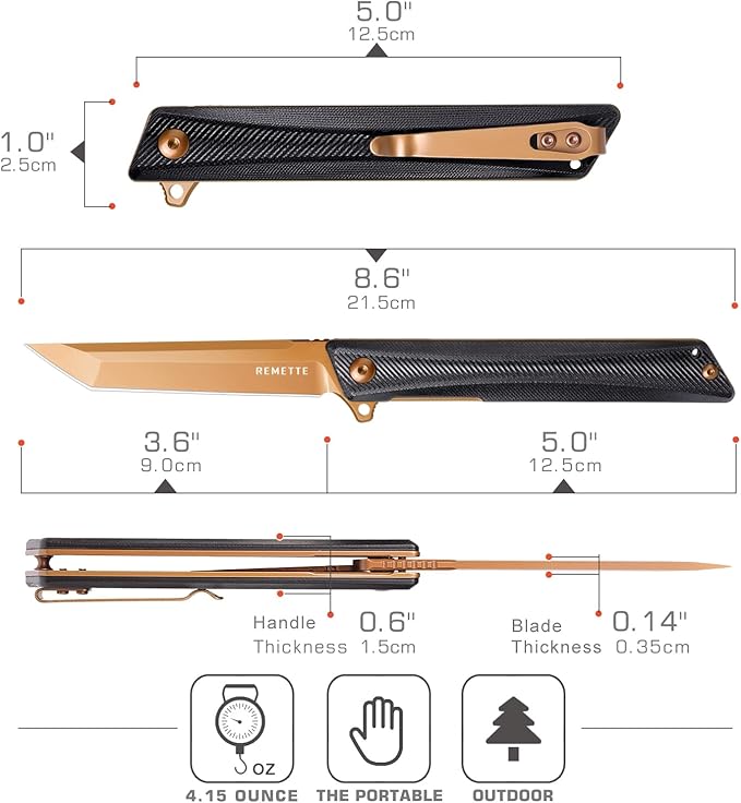 Pocket Knife GD22K, Flipper Open D2 Steel Tanto Folding knife with Durable G10 Handle,Men Women Everyday Carry EDC Knife,Sharp Camping Hiking Daily Work Knives