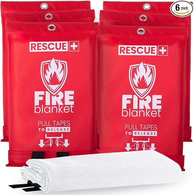 Rescue+ Emergency Fire Blankets ??6 Pack, 40??x 40??Fiberglass Flame Retardant Safety Blanket for Home, Kitchen, Workplace, Travel, Camping, and Car Emergencies