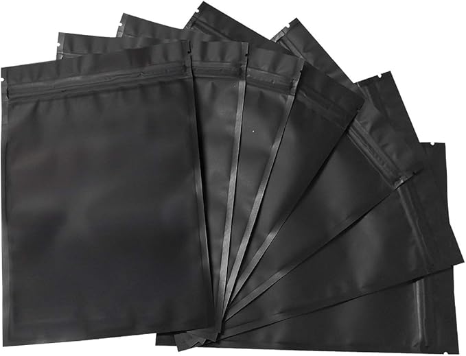 100 Pack Mylar Bags 6.3 x 9.4 Inches Resealable Smell Proof Bags for Storage Foil Pouch Bags Matte Black