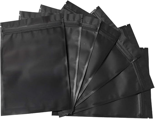 100 Pack Mylar Bags 6.3 x 9.4 Inches Resealable Smell Proof Bags for Storage Foil Pouch Bags Matte Black