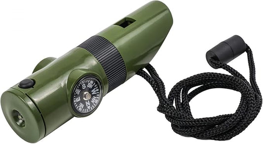 Kids Survival Outdoor Camping Multi Tool Whistle Compass LED 7 in 1 Flashlight