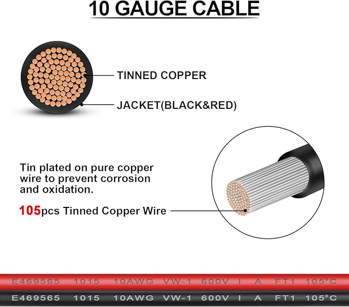 iGreely Solar Panel Connector Cable,10AWG SAE to Male & Female Adapter PV Extension Cable Wire for RV Solar Panel DC Power Battery Charger with SAE Polarity Reverse Adapter 6M/20Ft