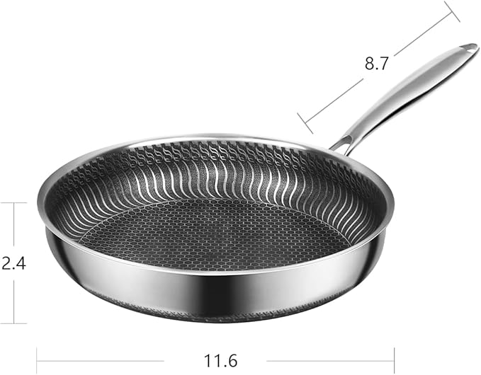 Stainless Steel Pan, Nonstick Frying Pan, 11.6inch PFOA-Free, Stay-Cool Handle Easily Cleaned Induction Cooktops are Suitable, Compatible with All Cooktops