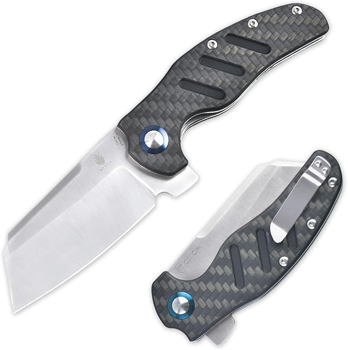 Kizer C01c (XL) Sheepdog Pocket Knife, 154CM Sheepsfoot Blade Folding Knife with Gray Carbon Fiber G10 Handle, Camping Knives with Clip for Men Women, EDC Hunting Survival Knives, V5488C3