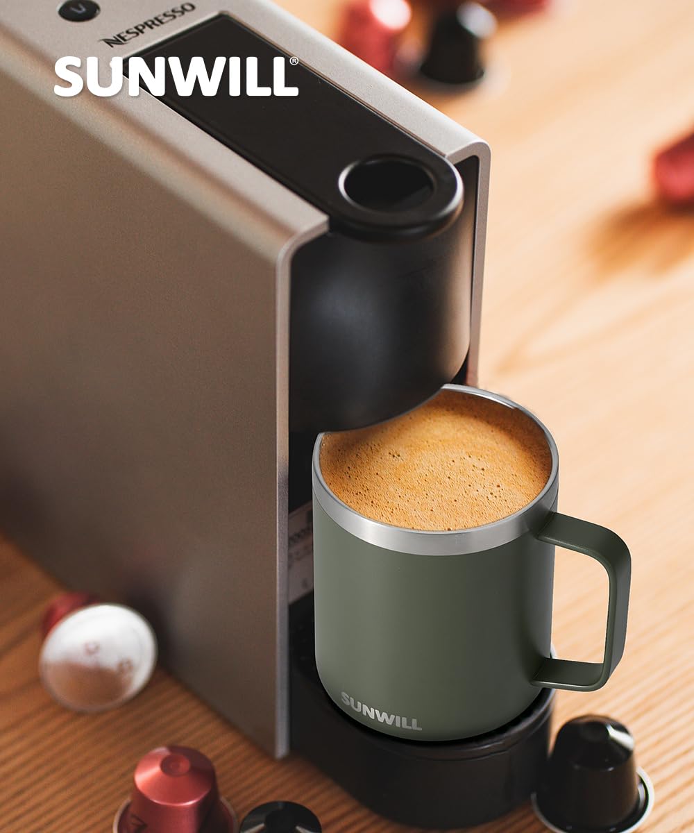 SUNWILL Travel Coffee Mug with Lid, Insulated Tumbler with Handle, 14 oz Stainless Steel Cup for