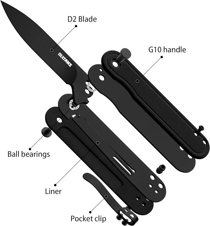 G040 Pocket Knife, 2.75'' D2 Steel Blade G10 handle, Small EDC Knife with Pocket Clip for Men Women, 2.1oz