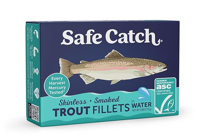 Safe Catch Smoked Rainbow Trout Fillets in Water, Skinless and Boneless Canned Fish, Mercury Tested, Pack of 12