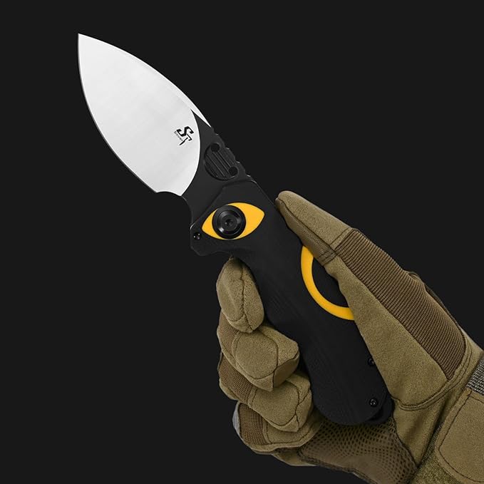 Sitivien ST162 Folding Knife,AUS-10 Steel Blade with G10 Handle Pocket Knife EDC Tool Knife for Outdoor Camping,Hiking,Hunting,Fishing(Yellow)