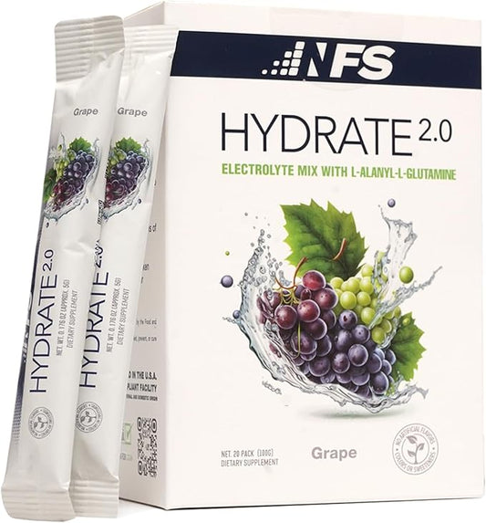 Hydrate 2.0 Electrolytes Hydration Powder Packets – Advanced Hydration & Recovery Formula with L-Alanyl-L-Glutamine | Faster Hydration & Performance Recovery | 20 Packets (Grape)
