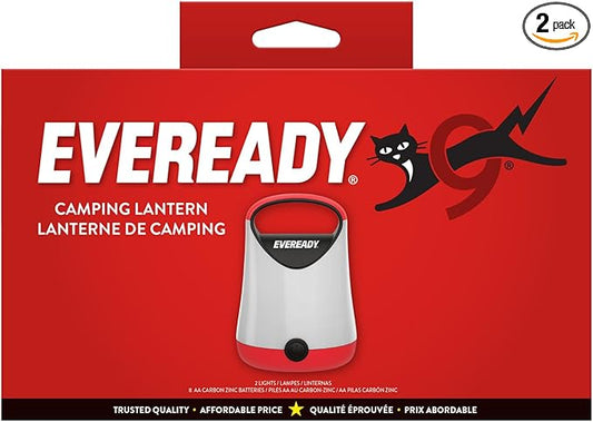 Eveready LED Camping Lantern X-250 (2-Pack), Super Bright Tent Lights, Rugged Water Resistant LED Lanterns, 100 Hour Run-time (Batteries Included), Red and Black