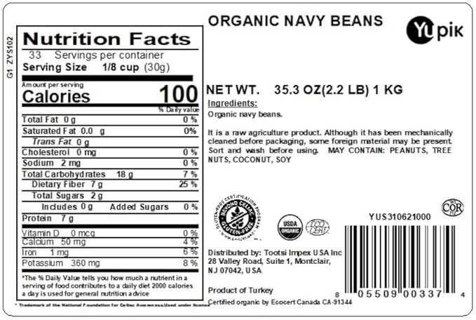 Yupik Organic Navy Beans, 2.2 lb (35.3 oz), Non-GMO, Vegan & Gluten-Free, USDA Certified, Kosher, Creamy & Tender Pulses, Perfect for Soups, Stews, Casseroles & Salads