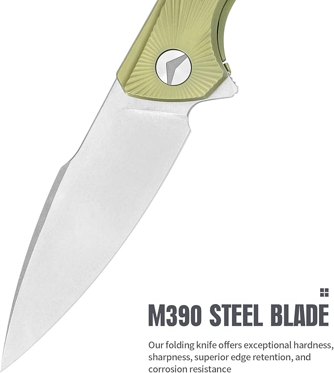 Folding Pocket Knife,EDC Knife,M390 Steel Blade,Titanium Carbon Fiber Handle,Tactical/Outdoor Camping/Survival/HuntingKnife (Golden)