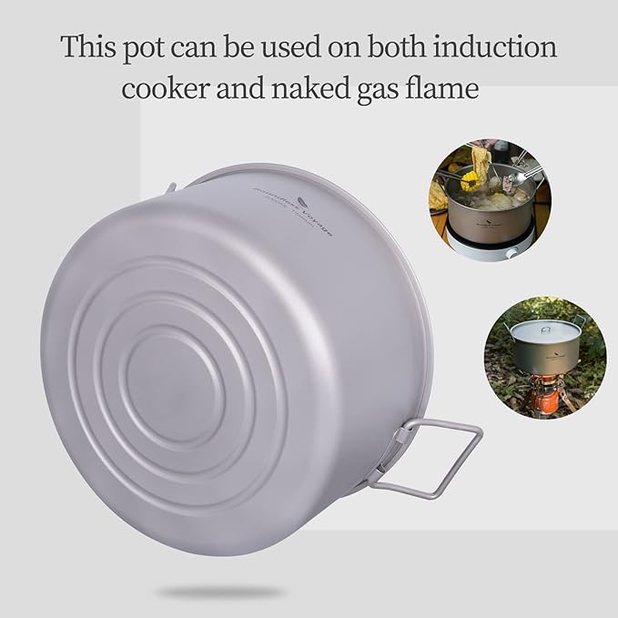 Boundless Voyage Outdoor Camping Titanium Pot 5.0L Stockpot with Lid Folding Handle Hiking Picnic Portable Big Capacity Soup Pot Home Kitchen