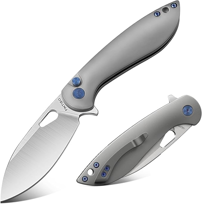 FINTISO Pocket Knife, 3.1" Premium 14C28N Blade Folding Knife with Button Lock, EDC Knife with Aircraft-grade Aluminum Alloy Handle for Camping, Hunting, Survival, Best Gift for Men Women-COBRA series