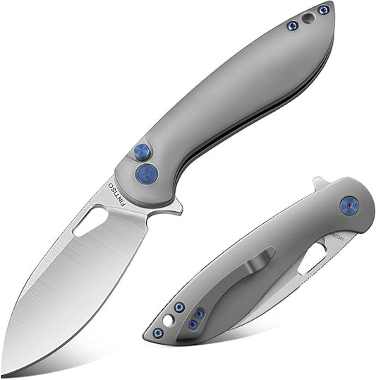 FINTISO Pocket Knife, 3.1" Premium 14C28N Blade Folding Knife with Button Lock, EDC Knife with Aircraft-grade Aluminum Alloy Handle for Camping, Hunting, Survival, Best Gift for Men Women-COBRA series