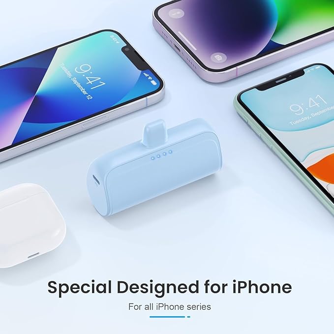 [2 Pack]Mini Portable Charger for iPhone 5200mAh,20W PD Fast Charging Power Bank,Ultra-Compact Battery Pack Travel Portable Charger Compatible with iPhone 14 13 12 11 X 8 7 6 Series,Purple +Light Blue