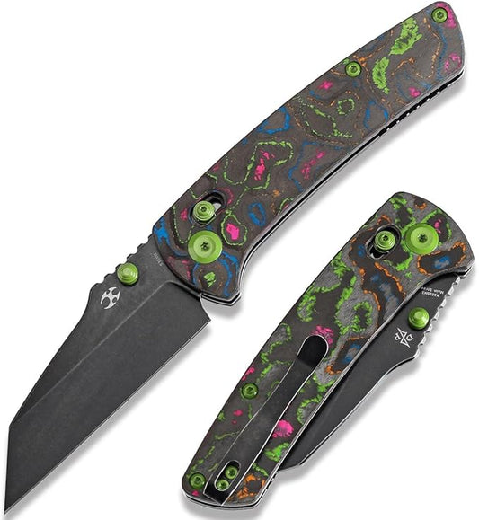 KANSEPT Elite Main Street Pocket Knife, 3.36''Blackwash CPM S35VN Sharp Blade, 80S Camo Carbon Fiber Handle with Axis Lock and Thumb Stud, Perfect Clip for EDC, Camping Survival Folding knives K1015M3
