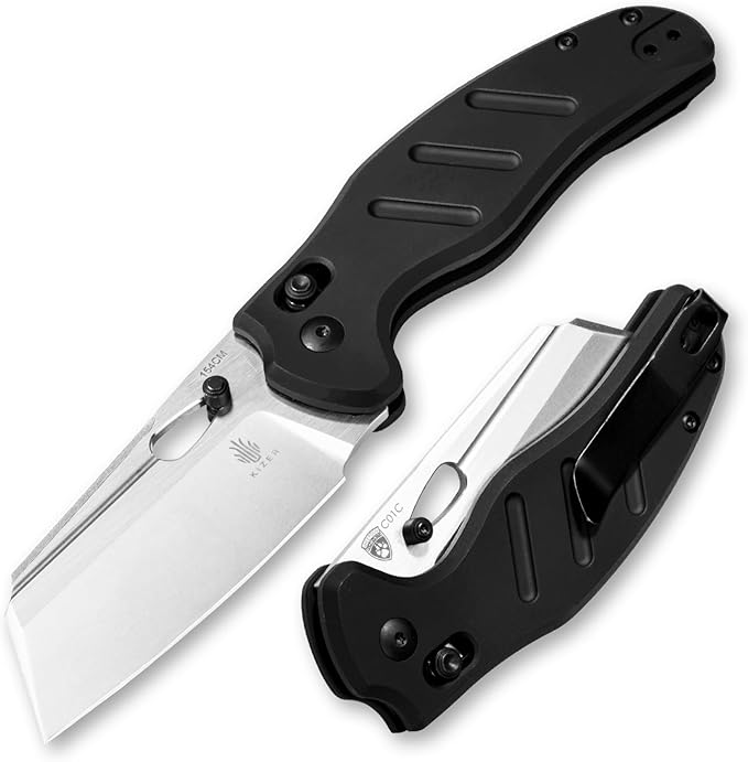 Kizer C01C Sheepdog Pocket Knife, 3.15" 154CM Blade EDC Folding Knife with Durable Black Aluminum Handle, Camping Knives with Clutch Lock, Hiking Survival Knives with Thumb Stud and Hole, V4488AC2
