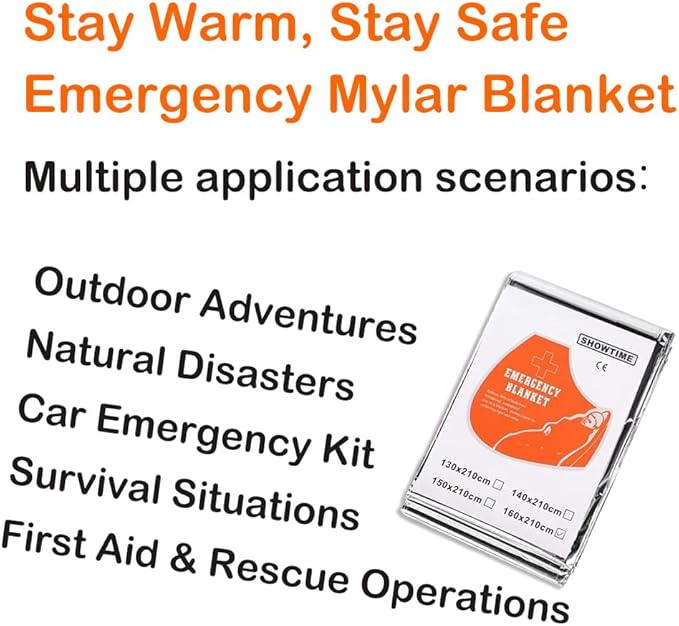 8-Pack Emergency Mylar Blankets, Reflective Space Blanket Survival Kit for Hiking, Camping, Outdoors & First Aid, 84" L x 52??W