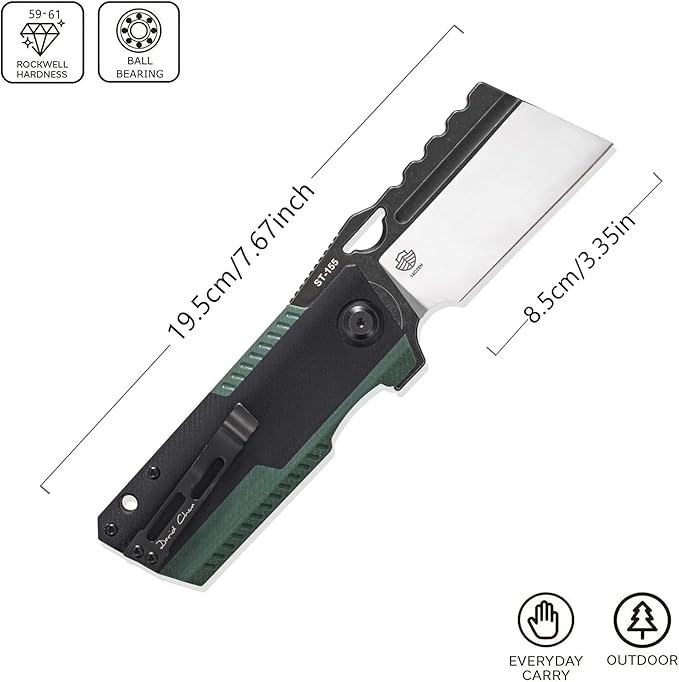 Sitivien ST155 Folding Knife,Sandvik 14C28N Steel Blade,G10 Handle EDC Tool Knife Pocket Knife for Fishing,Camping,Hiking(Black+Green) …