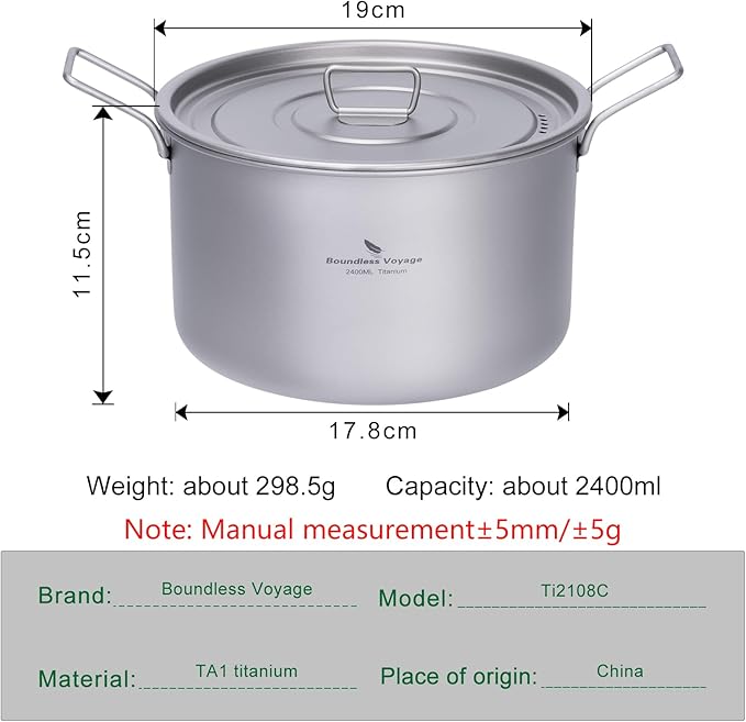 Boundless Voyage Titanium Pot Portable Camping Cookware Lightweight Cooking Pot Set for Outdoor Cooking Traveling Backpacking Hiking Trekking Picnic