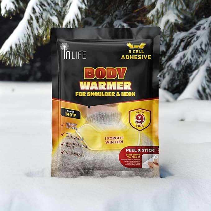 InLife Super Warmer with Adhesive Backing for Shoulder & Body, All Natural & Safe, Wider Area Covered, Higher Heating 145°F, Air Activated, Easy & Comfort, Steady Longer Lasting, Odorless, 20 Packs