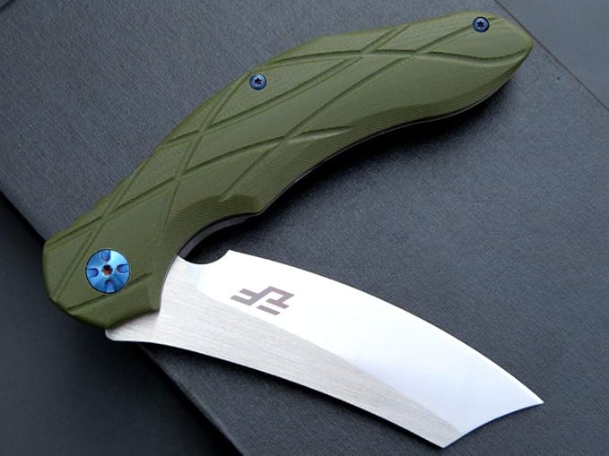 Eafengrow EF919 Folding Knife with Pocket Clip D2 Steel Blade G10 Handle EDC Tool Outdoor Knives for Camping Fishing Hiking(Green)