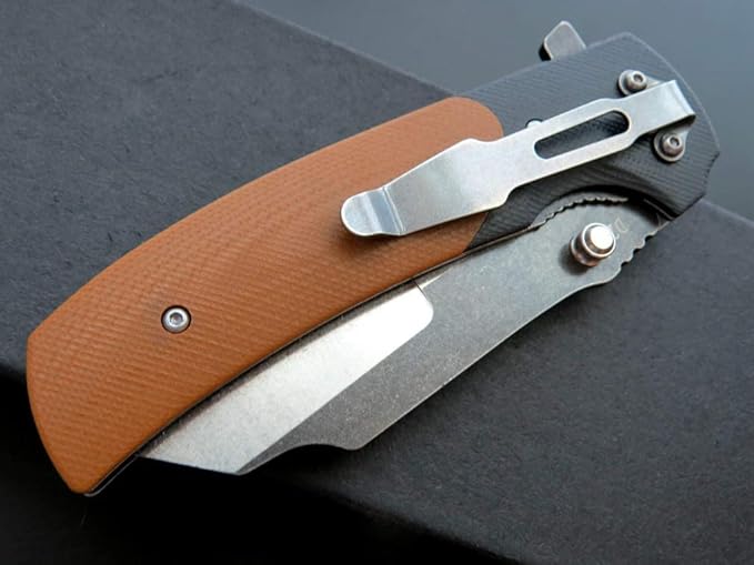 Eafengrow EF69 Pocket EDC Knife with Clip,Flipper Folding Knife for Camping Survival and Outdoor Activities Liner Lock. (EF69-brown)