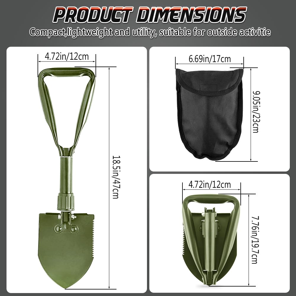 PLACHIDAY Digging Shovel, 18.5'' Lightweight Camping Shovel Portable High Carbon Steel Folding Mini