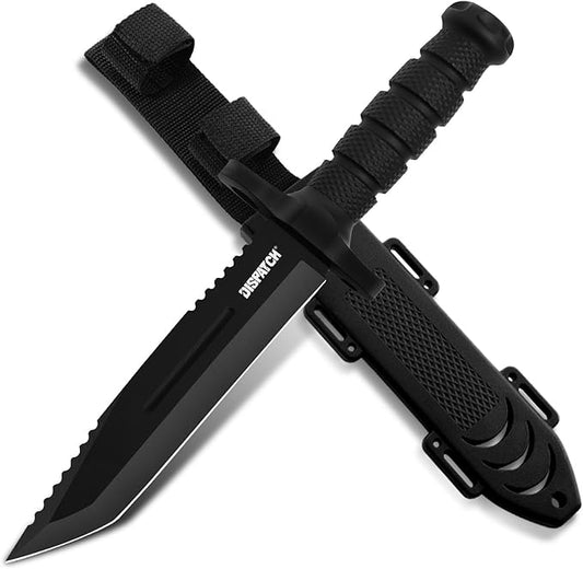 Dispatch Fixed Blade Hunting Knife with Sheath, 12-inch Survival Knives for Men Tactical Bowie Knife with Non-Slip Handle for Bushcraft, Outdoor Camping