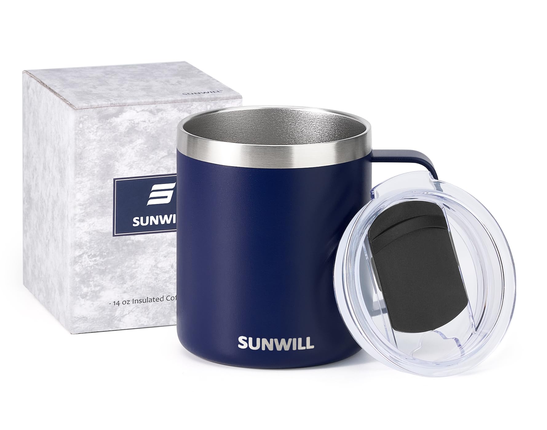 SUNWILL Insulated Coffee Mug, Stainless Steel 14 oz, Splash-Proof Lid