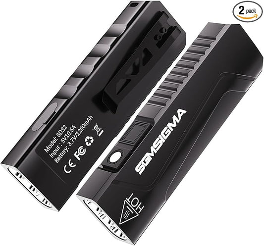1500 Lumen Compact Flat Flashlight 2Pack, USB-C Rechargeable Ultra Thin Portable EDC Flashlight, 6-Mode Pocket Light for Outdoor Camping, Emergency, and Home Use
