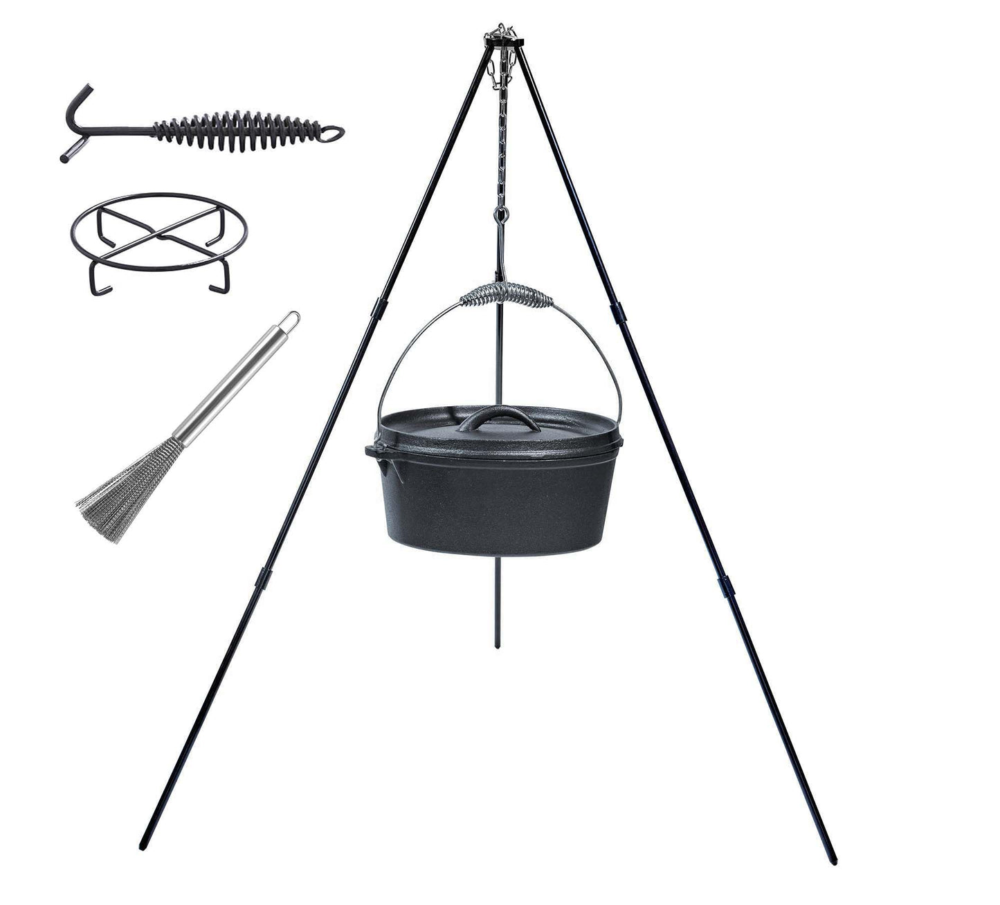 4.5Qt camping dutch oven with lid，cast iron dutch oven，Lifter Handle，Camping Tripod，Cast Iron