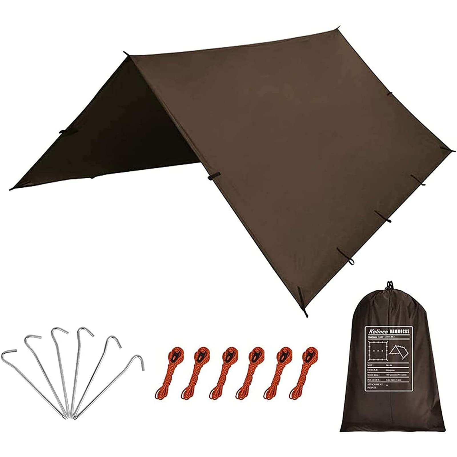 KALINCO Waterproof Camping Tarp Tent Hammock Rain Fly, 10X10FT/10X15FT, Mutifunctional Tent