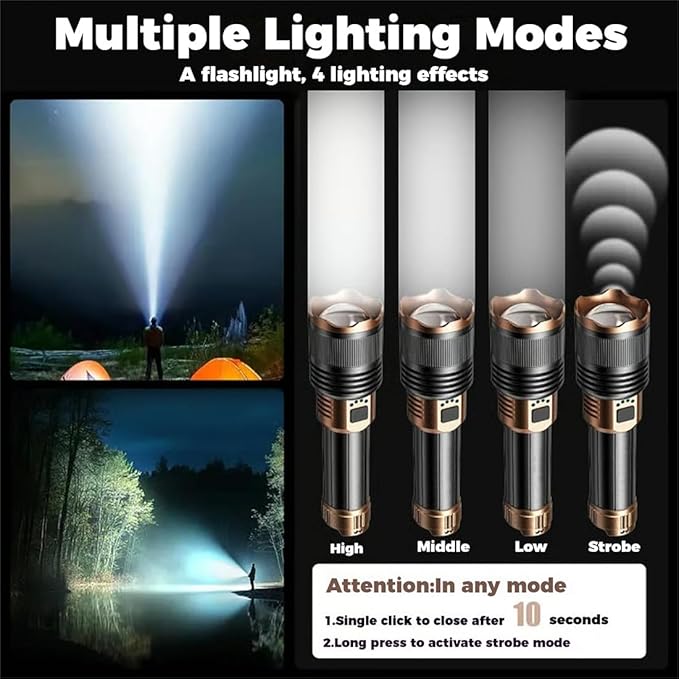 GDSAFS Gloryboom Flashlight, Rechargeable 1097 Flashlight Strong Light, Ultra Bright Long-Range Portable Ultra Long Endurance Lighting Flashlights for Outdoor Camping Hiking Emergencies (Mix)