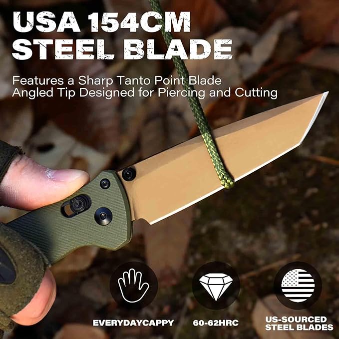 RBLACK Folding Knife with 3.39'' 154CM Steel Tanto Blade, Bug Pocket Knife for Men Women Gifts, Axis Lock EDC Tactical Knife with Lightweight G10 Handle, Reversible Pocket Clip - RK0402-OG