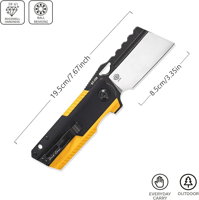 Sitivien ST155 Folding Knife,Sandvik 14C28N Steel Blade,G10 Handle EDC Tool Knife Pocket Knife for Fishing,Camping,Hiking(Black+Yellow) …
