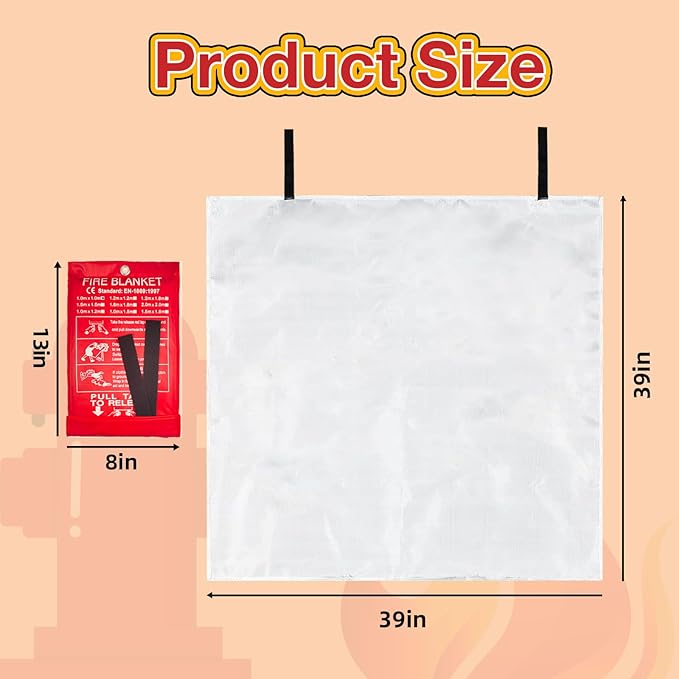 10 Pack Fire Blanket Emergency for Home Kitchen, 39 x 39 Large Emergency Fire Suppression Blankets Fiberglass Flame Retardant Protection for Home Kitchen Car Office Warehouse Camping Safety