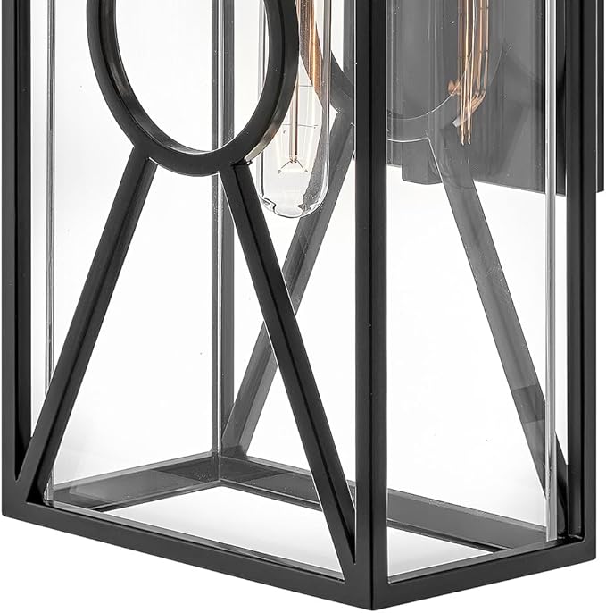 Hinkley Brixton Medium Wall Mount Outdoor Lantern - Composite, Anti-Fading, 1-Light, Transitional, Wet Rated, Clear Mitered Glass - Black Finish