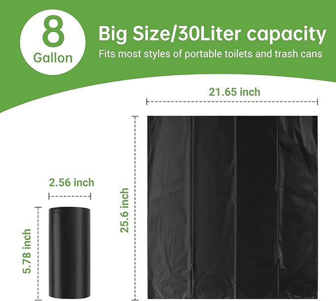 Portable Toilet Replacement Bags, 50 Count, 8 Gallon Capacity, Compostable, Leak-Proof, Durable, Versatile, and Compatible