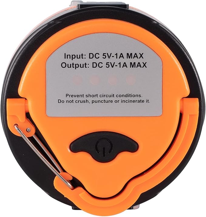 LIT-PaTH Rechargeable LED Camping Lighting Fixture Camping Lantern with Magnet Base, 1800 mAh, Survival Kit for Emergency, Hurricane, Outage, Small Orange, 1-Pack