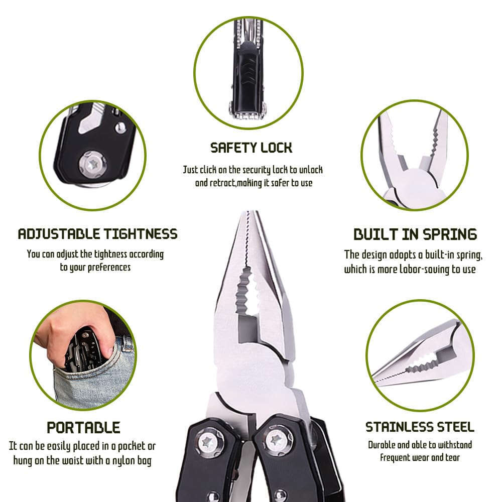 Samest 14 in 1 Multitool Pliers with Safety Lock, Professional Stainless Steel Pocket Knife