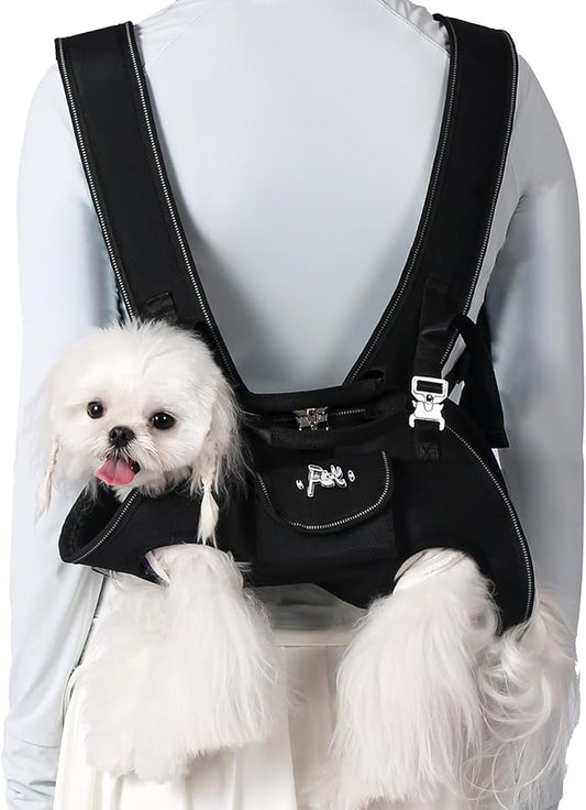 FCT Dog Backpack Carrier - Spine-Friendly for Small Dogs (4-8 lbs), Horizontal Design Dog Carrier with Adjustable Back Straps,Legs-Out Comfort for Travel/Hiking/Cycling (Black, Size S)