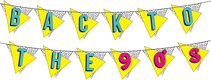 Back to the 90s Neon Banner - Funny Throwback 90's and 80's Theme Party Decoration, Favors & Supplies