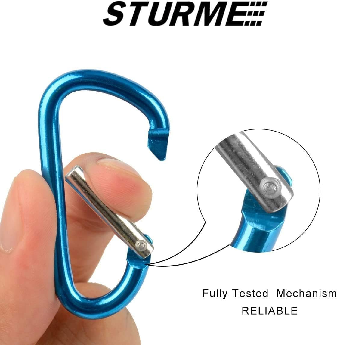 STURME 2" Aluminum D Ring Carabiners Clip D Shape Spring Loaded Gate Small Keychain Carabiner Clip