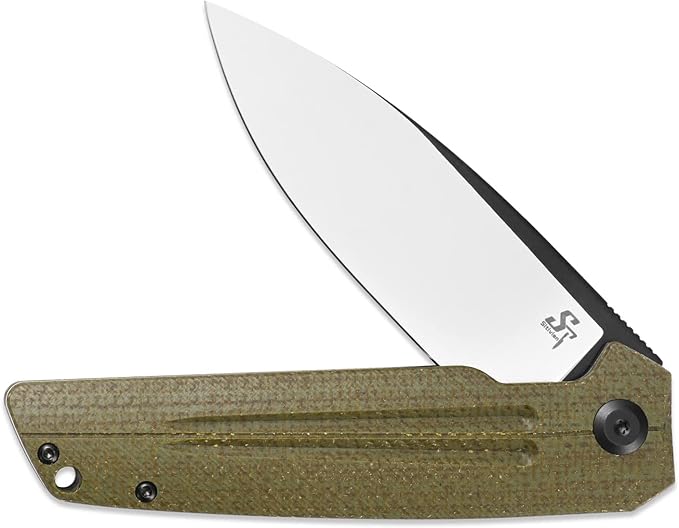 Sitivien ST152 Folding Knife,K110(D2) Steel Blade with Micarta Handle EDC Tool Knife for Outdoor Camping,Hiking,Fishing(Green)